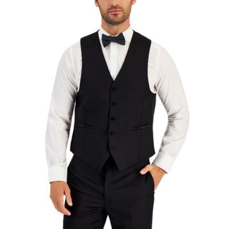 Lauren Ralph Lauren Mens Classic fit Button-Up Tuxedo Vest Small Black Solid Stretch