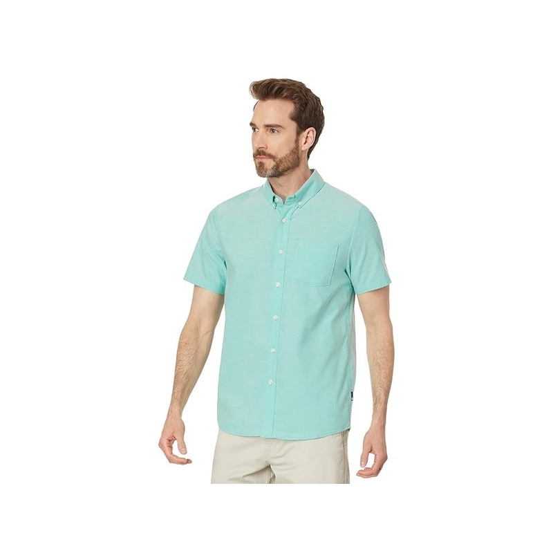 Volcom Mens Regular fit Short Sleeve Button-Up Shirt Medium Blue Solid