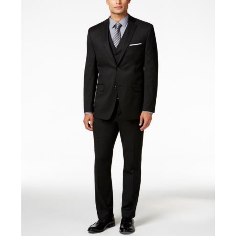 Alfani Mens 2 PC Suit 42L / 36 x 32 Black Stretch Performance Slim-Fit