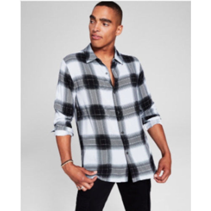And Now This Mens Regular Fit Plaid Button Down Shirt Gray XL