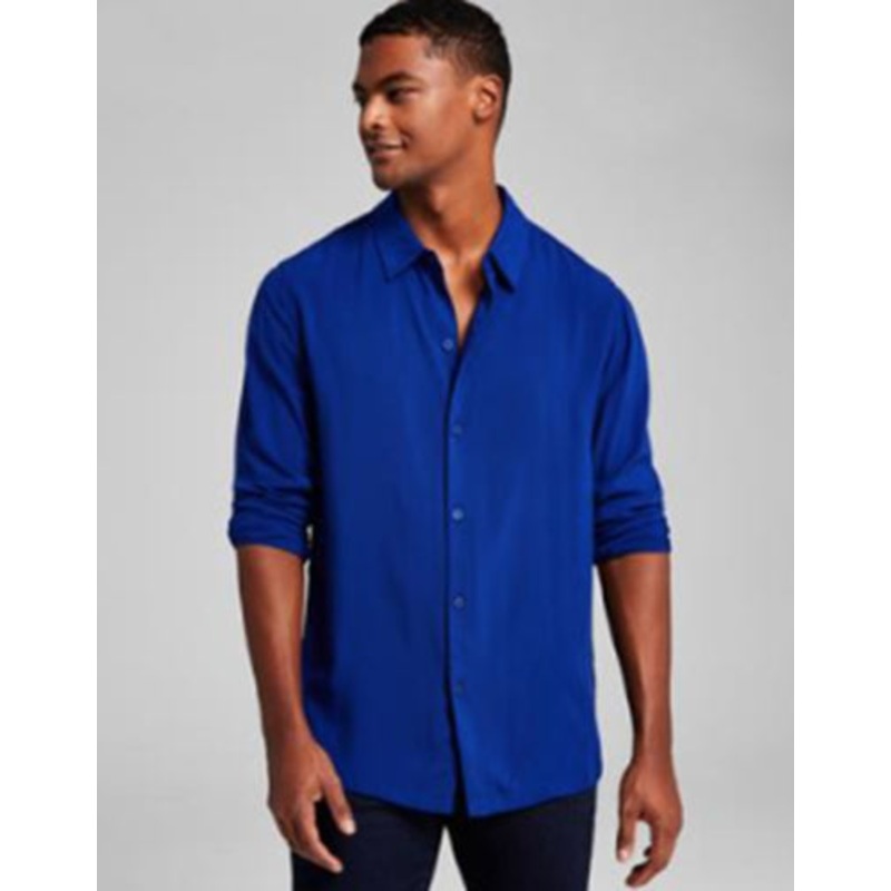 And Now This Mens Solid Long Sleeve Resort Shirt Navy Blue Large