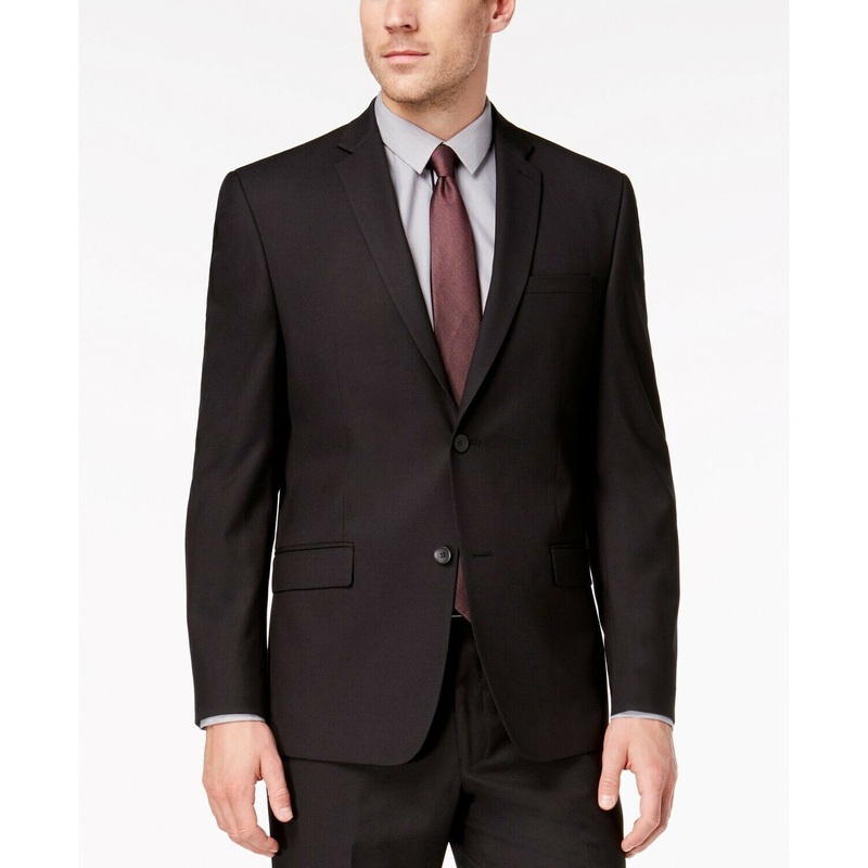 Andrew Marc Men's Suit Jacket 42L Classic-Fit Stretch Black Micro-Grid