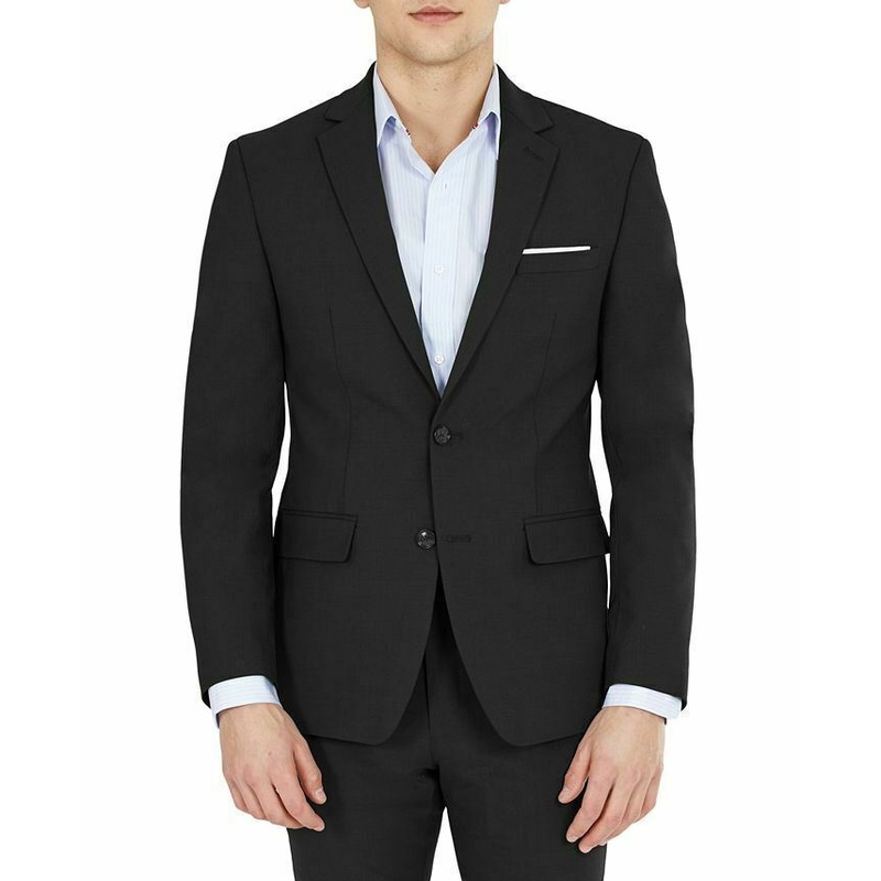 Bar III Men's Suit Jacket 44L Black Solid Skinny Fit Wool Two Button