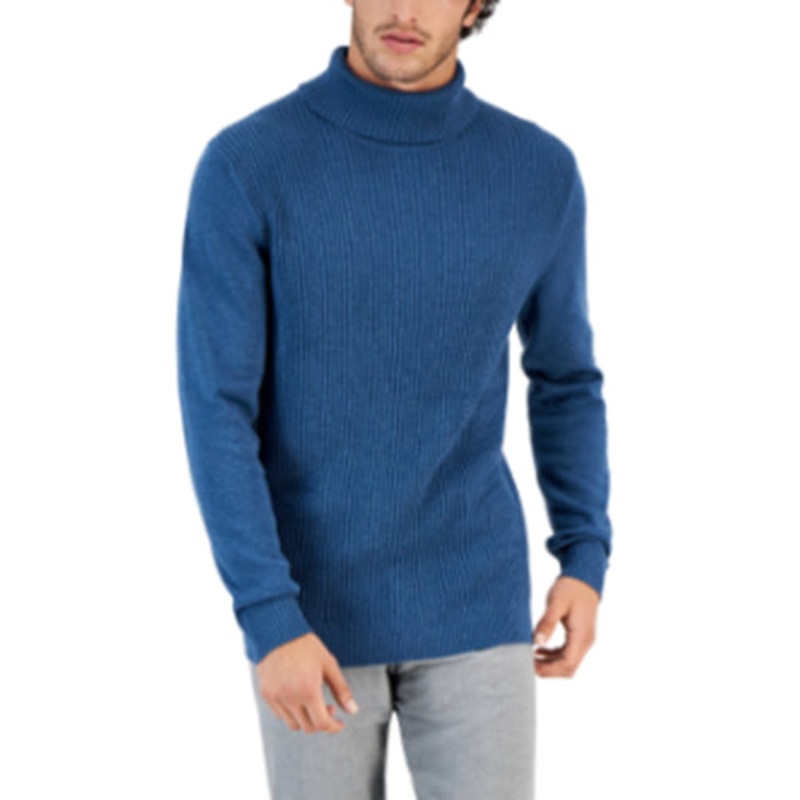 Club Room Men's Cotton Textured Turtleneck Sweater Blue Wing Heather XL