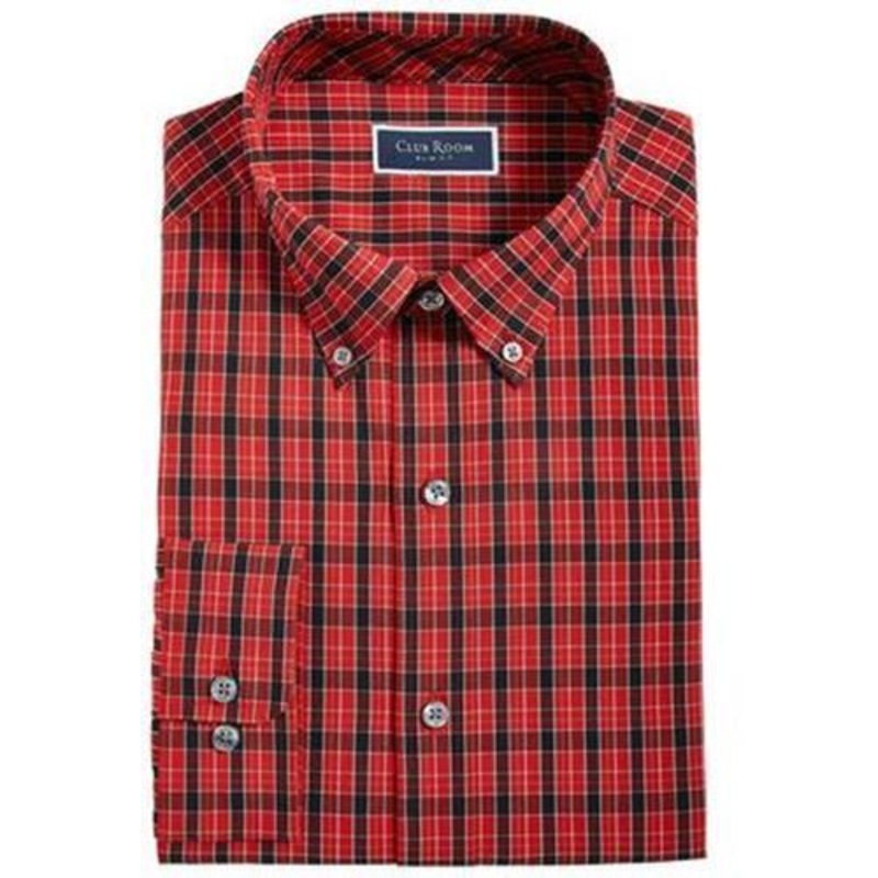 Club Room Men's Plaid Dress Shirt Red Black Large