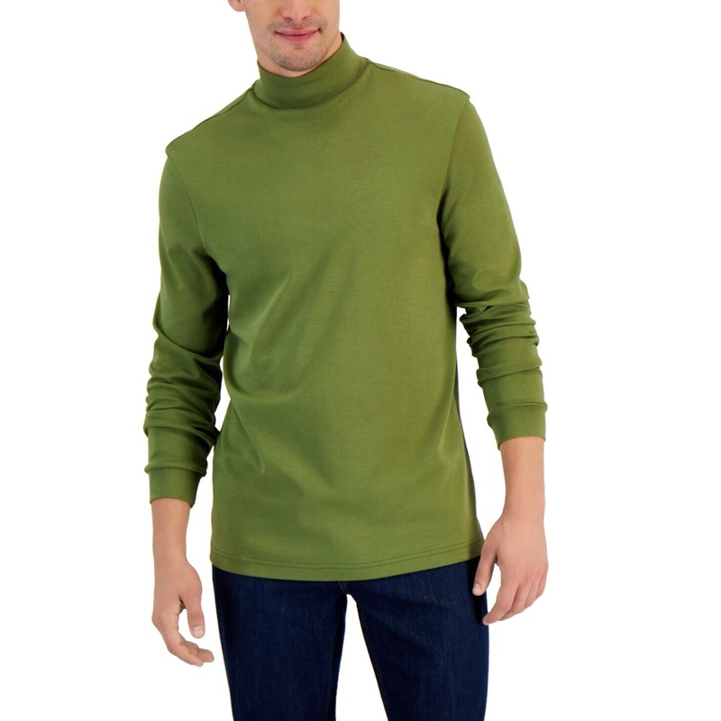 Club Room Men's Solid Mock Neck Shirt Pine Brook Green Large