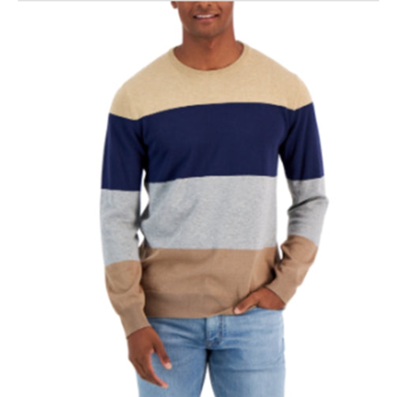 Club Room Mens Thierry Stripe Sweater Cracked Walnut Small