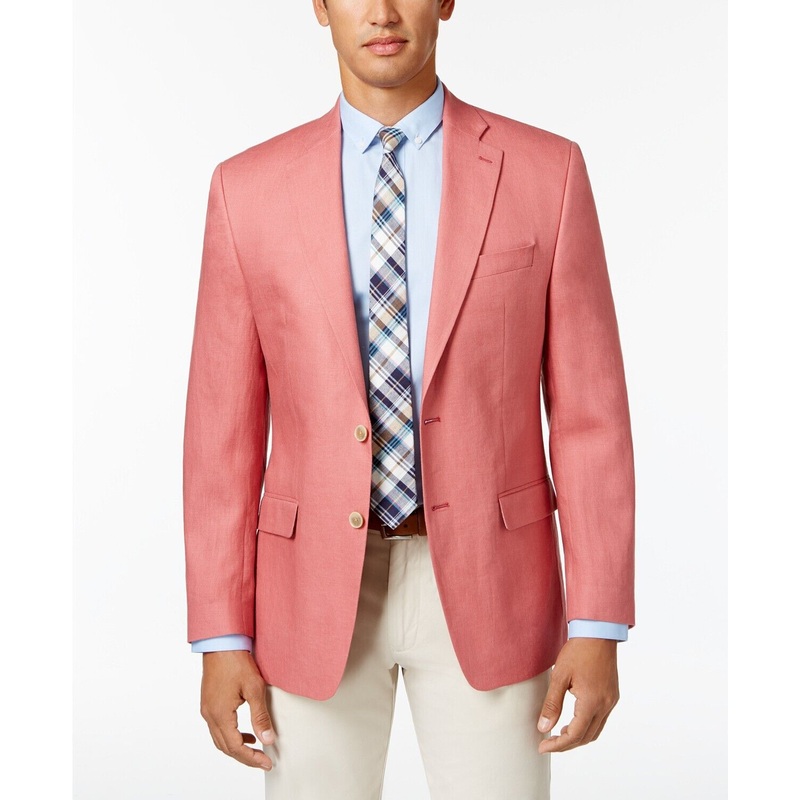 Lauren Ralph Lauren Men's Linen Sport Coat 42L Red Classic-Fit Ultra-Flex Solid