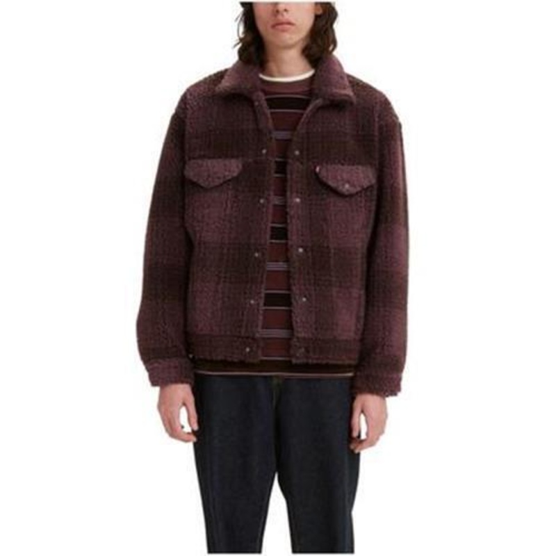 Levis Mens Relaxed-Fit Fleece Trucker Jacket Tyrone Huckleberry Small