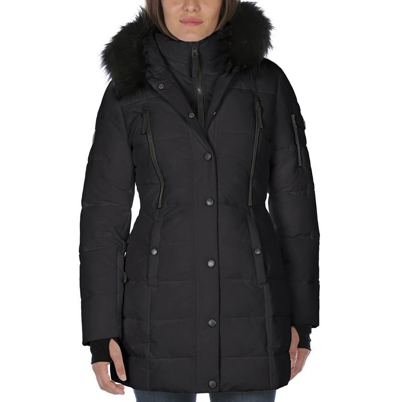 NAUTICA Womens Faux-Fur-Trim Hooded Puffer Coat Small Solid Black