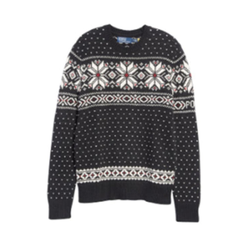 Polo Ralph Lauren Mens Fair Isle Cotton-Blend Sweater Black Multi XL