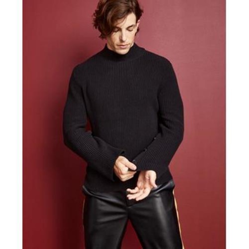 Royalty by Maluma Men's Relaxed Fit Buttoned Sleeve Turtleneck Sweater Black 2XL