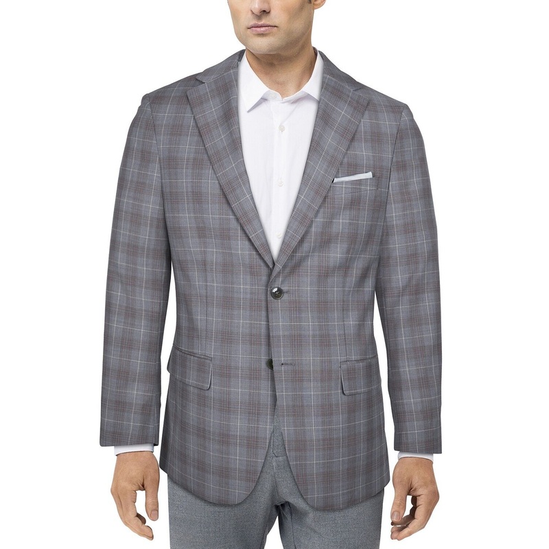 Tallia Men's Slim-Fit Plaid Suit Jacket 38R Grey / Rust