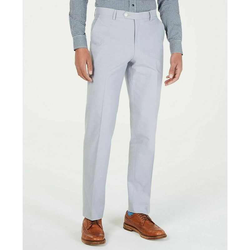 Tommy Hilfiger Modern-Fit Stretch Light Gray Chambray Dress Pants 42 x 32