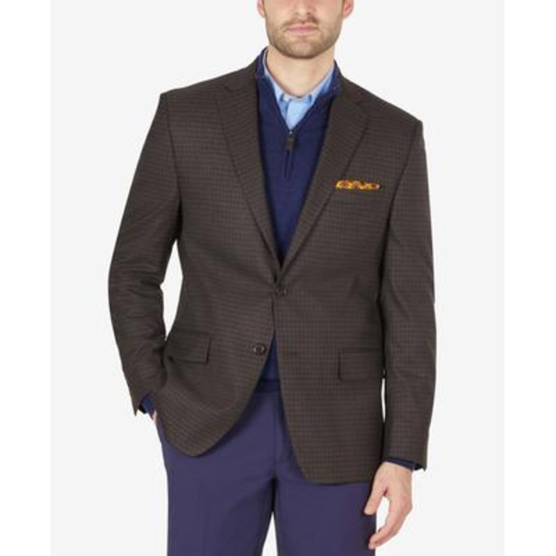 Lauren Ralph Lauren Mens Classic fit Sport Coat Blazer 46 R Brown Check Stretch
