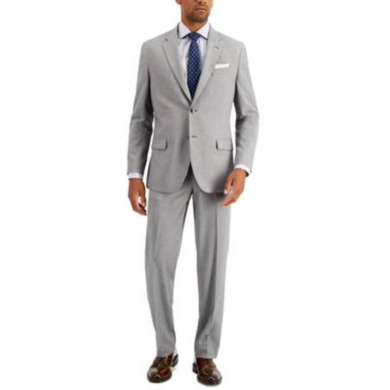 Nautica Men's Modern-Fit Bi-Stretch 2 Piece Suit 42R 36 x 32 Light Grey Solid