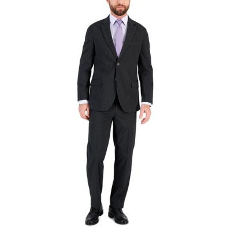Nautica Mens Slim fit 2 Piece Suit 36 R / 30 Waist Grey Striped Stretch