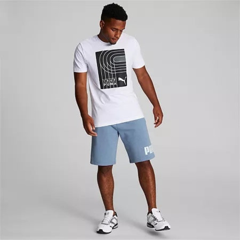 Puma Mens Regular fit Big Logo Print Fleece Shorts Small Powder Blue Solid