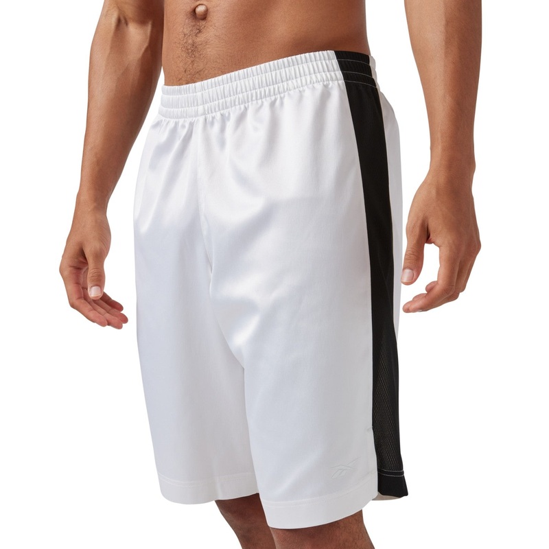 Reebok Mens Regular fit Satin Basketball Shorts Small White Solid