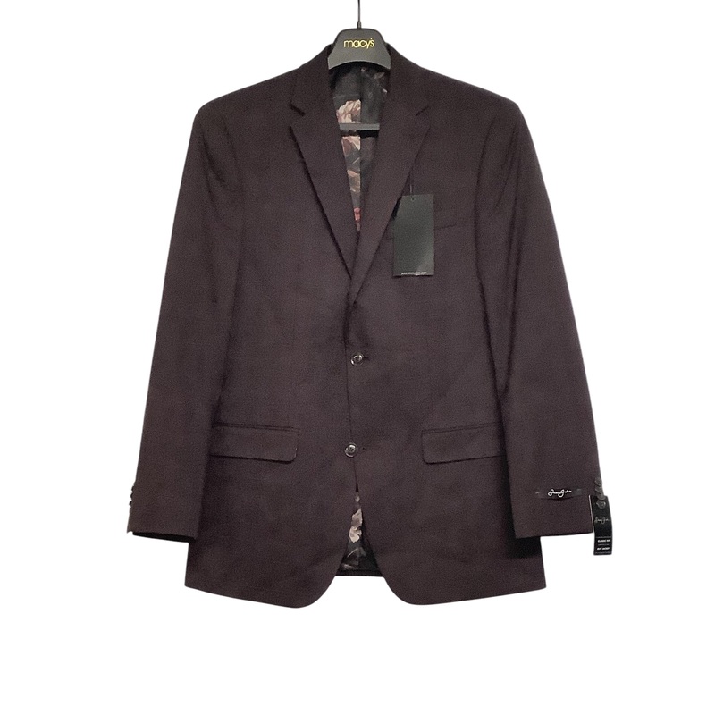Sean John Mens Regular Fit Sport Coat Blazer 40L Wine Burgundy Plaid