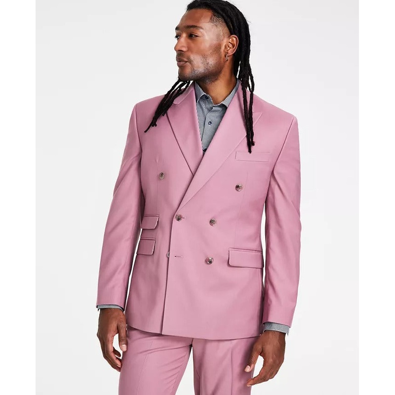 Tayion Collection Men's Classic-Fit Solid Double-Breasted Suit Jacket 36R Mauve