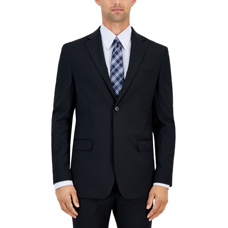 Dkny Men's Modern-Fit Stretch Suit Jacket Blazer 48R Black Plaid