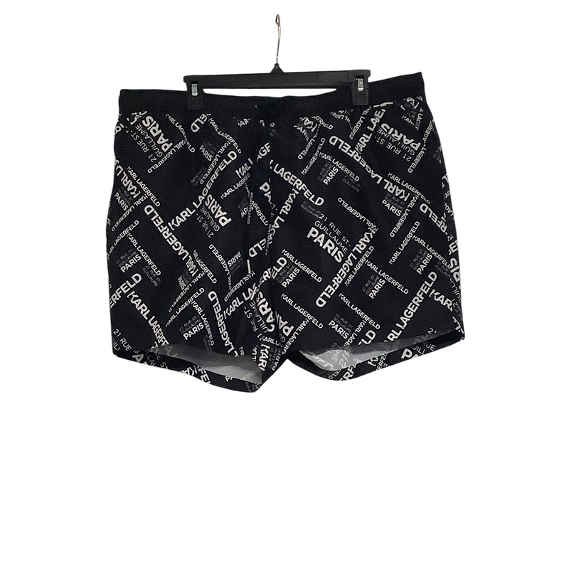 Karl Lagerfeld Men's Black All Over Print Swim Trunks XXL 2XL Black White