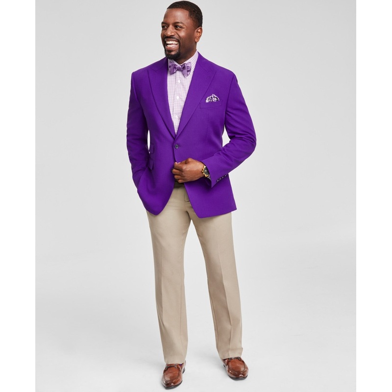 Tayion Collection Mens Classic fit Sport Coat Blazer 46 L Purple Solid