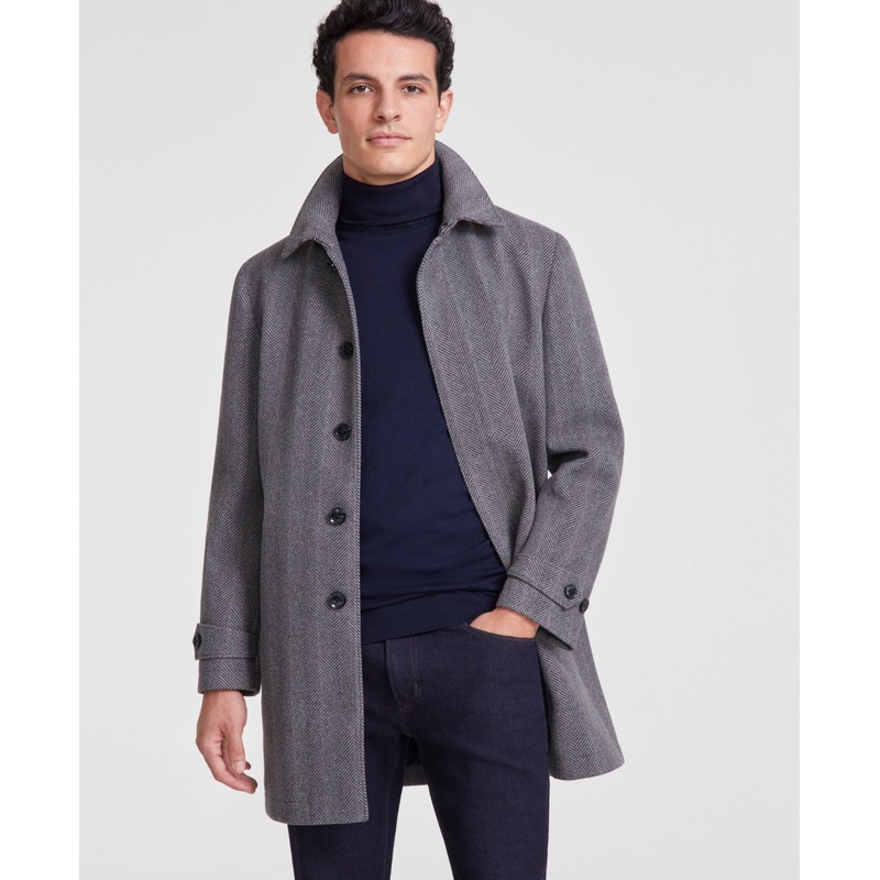 Tommy Hilfiger Mens Classic fit Overcoat Coat 40 R Charcoal Grey Herringbone