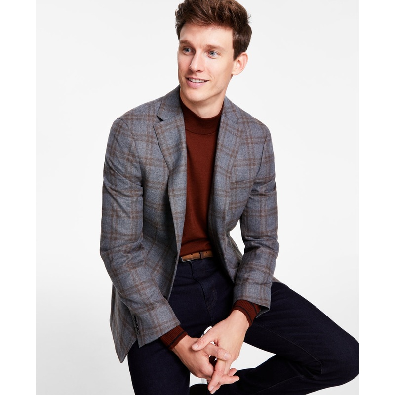 Tommy Hilfiger Mens Modern fit Sport Coat Blazer 40 L Grey Plaid