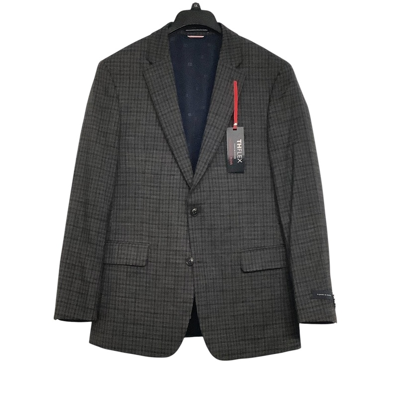 Tommy Hilfiger Mens Modern Sport Coat Blazer 40R Grey Blue Brown Plaid