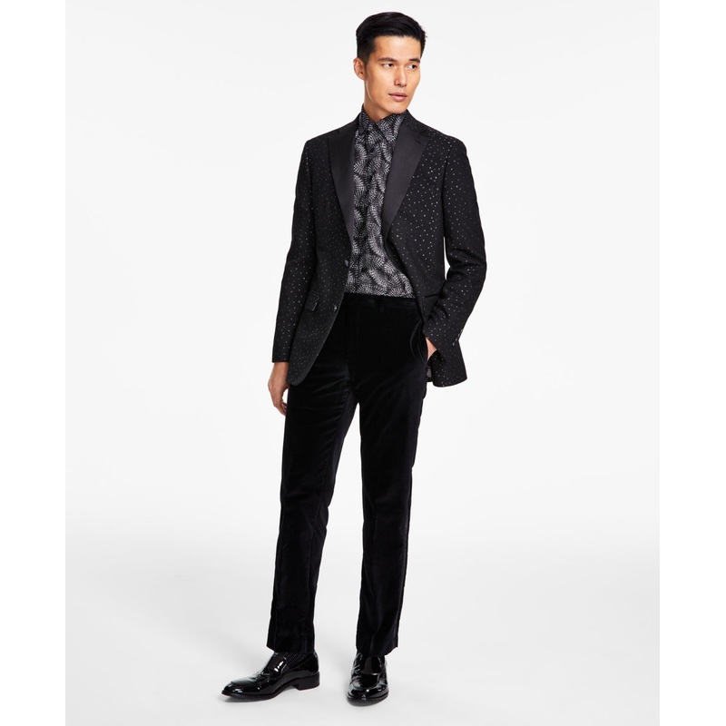 Tallia Mens Slim fit Sport Coat Blazer 44 R Black Argyle/Diamond