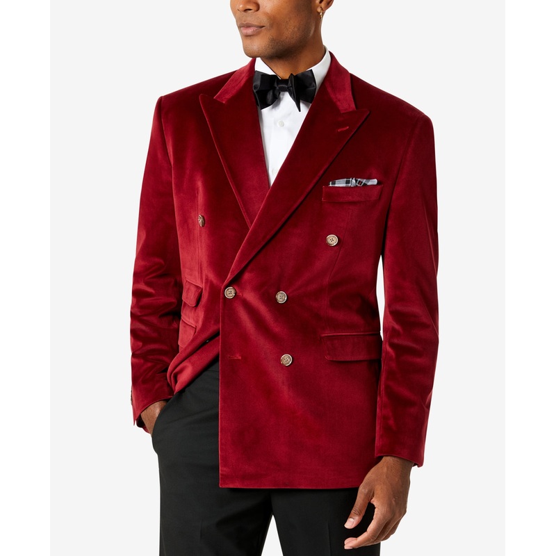 Tayion Collection Mens Classic fit Double Breasted Sport Coat Blazer 46 R Red