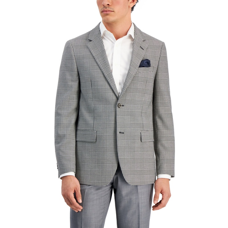 Vince Camuto Mens Slim fit Sport Coat Blazer 38 R Black White Plaid