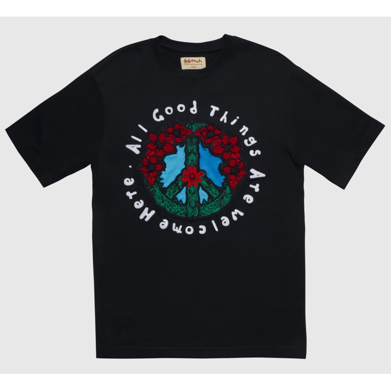 Agtawh Mens Peace and Good Things Black T-Shirt Medium