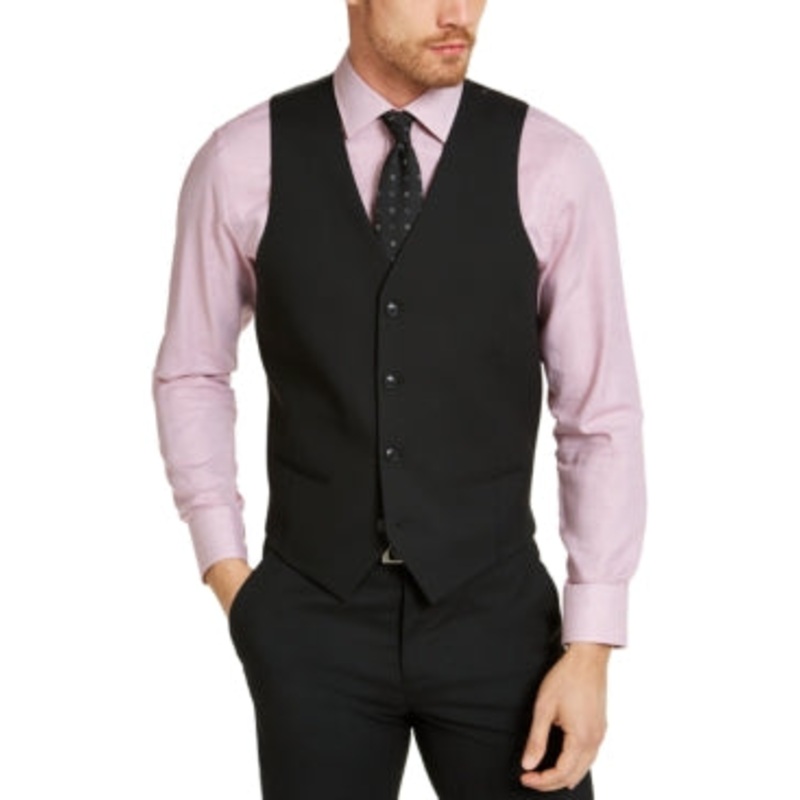 Alfani Mens Slim fit Button-Up Suit Vest Large Black Solid Stretch