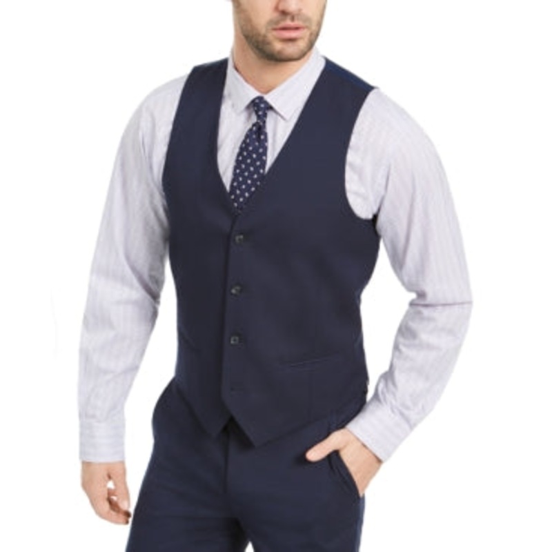 Alfani Mens Slim fit Button-Up Suit Vest XL Blue Stretch
