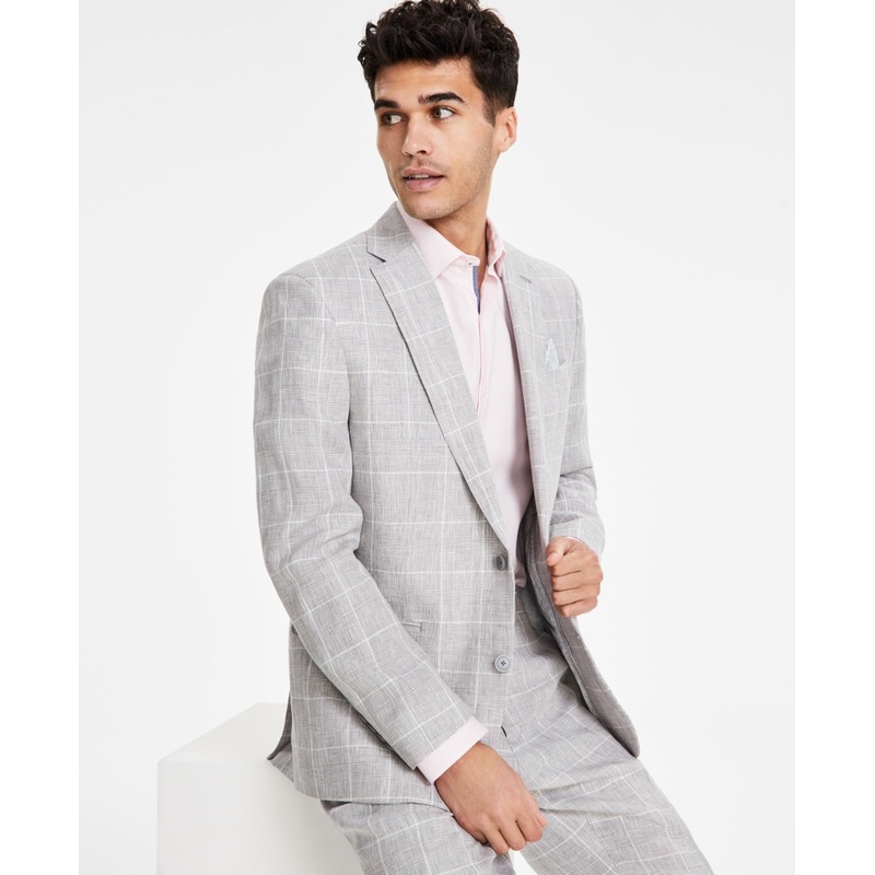 Bar Iii Mens Slim fit Suit Jacket Blazer 40 R Light Grey Plaid