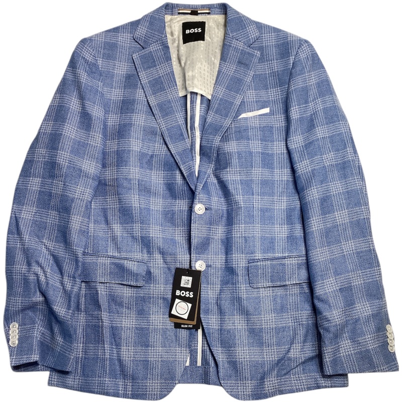 Hugo Boss Mens Slim fit Sport Coat Blazer 48 R Blue Plaid
