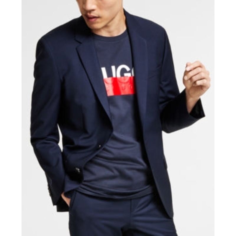 Hugo Boss Mens Slim fit Suit Jacket Blazer 46 R Navy Blue Solid Stretch