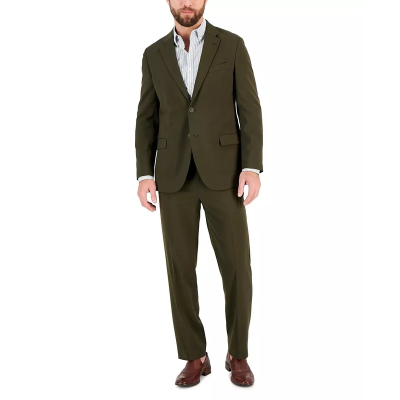 Nautica Men's Modern-Fit Stretch 2 Piece Suit 42R / 36 x 30 Olive Green