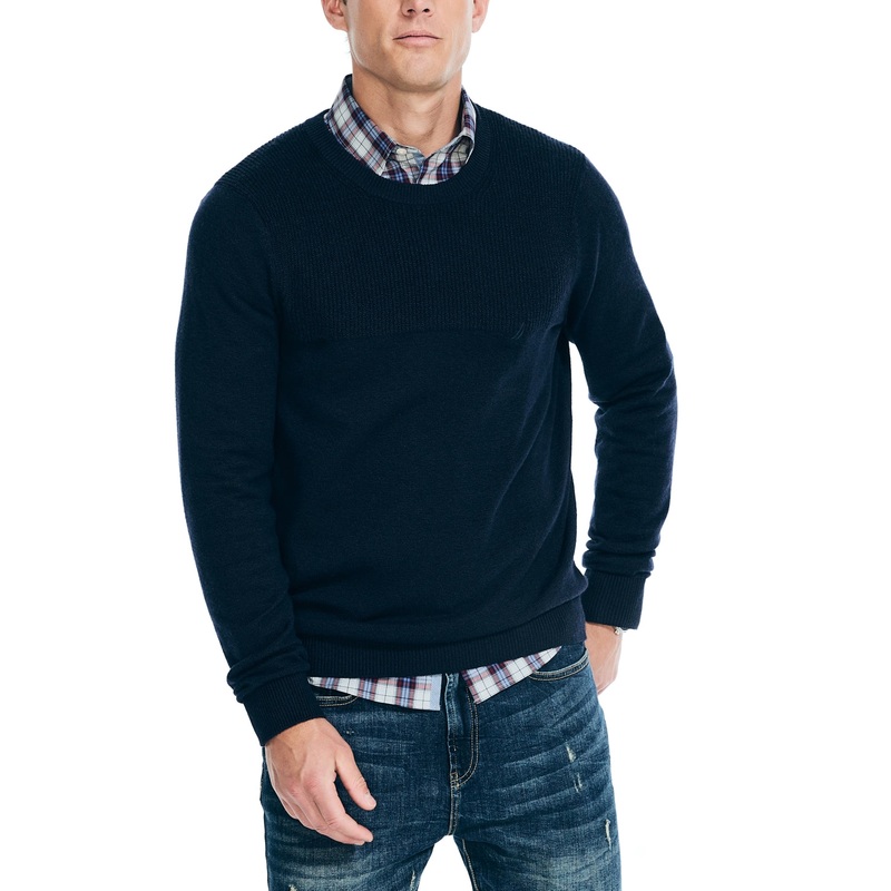 Nautica Mens Regular fit Long Sleeve Crewneck Sweater Large Blue Solid
