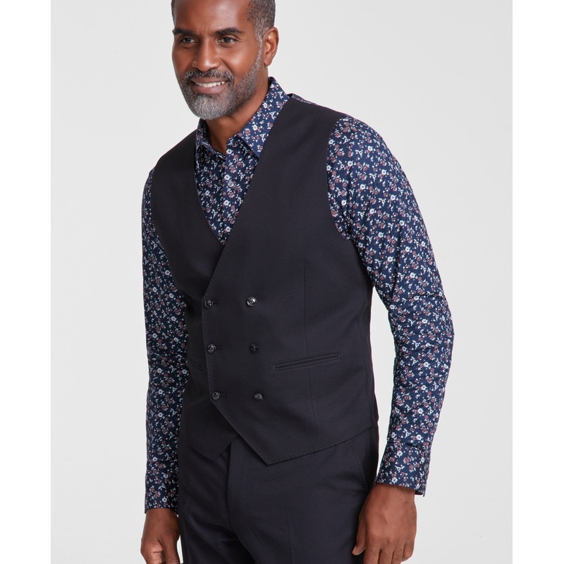 Tayion Collection Mens Classic fit Button-Up Suit Vest XL Black
