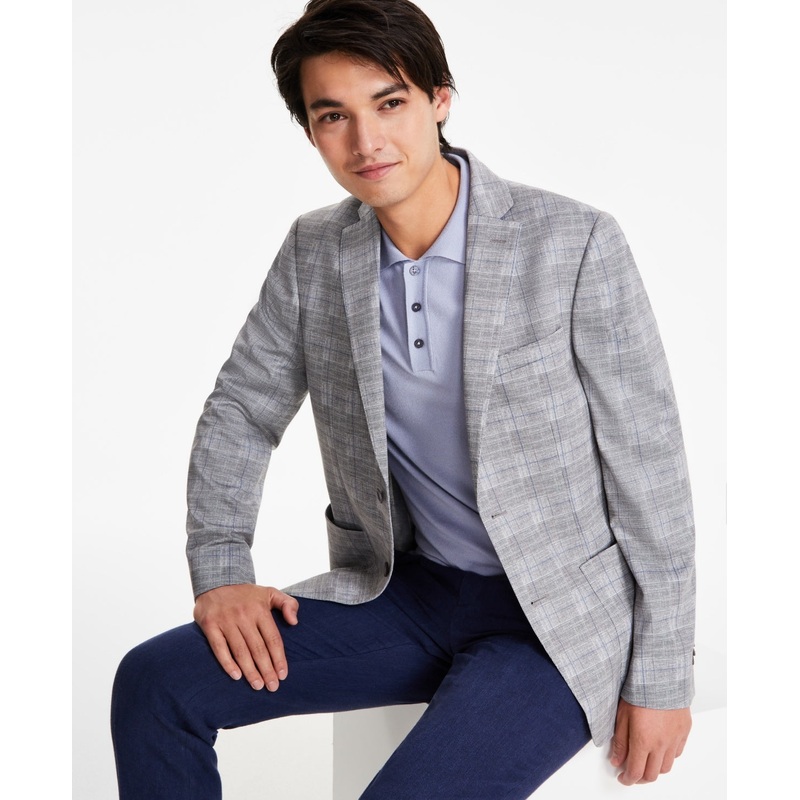Bar Iii Mens Slim fit Sport Coat Blazer 36 S Light Grey Plaid