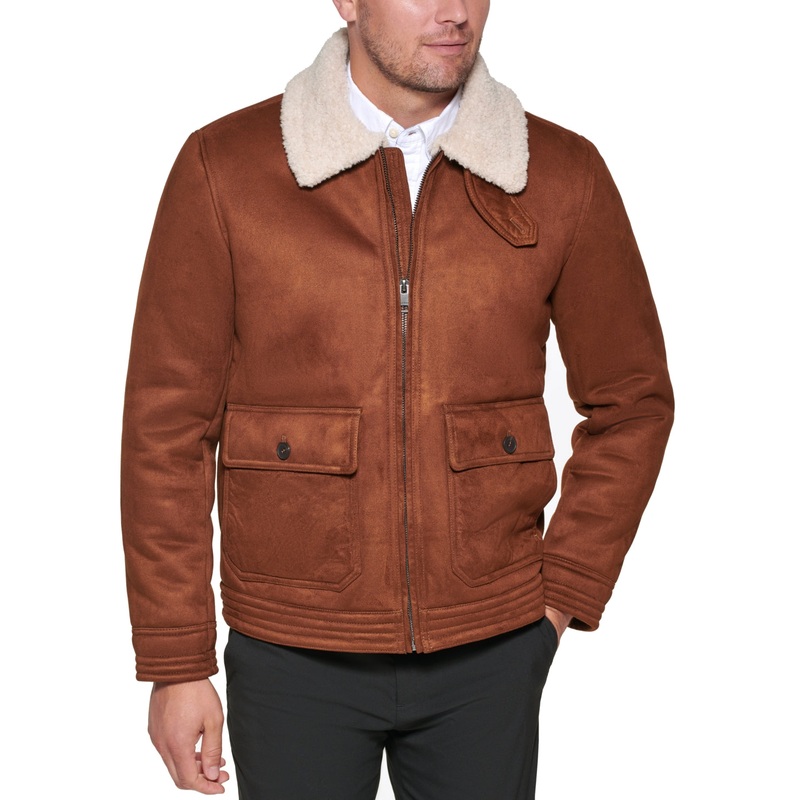 Club Room Men's Regular Fit Faux Suede Jacket Brown XL