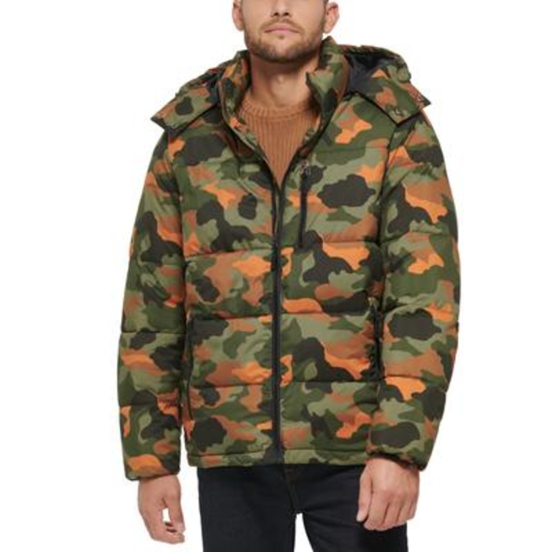 Club Room Mens Regular fit Puffer Jacket Coat Large Green Camouflage Hooded