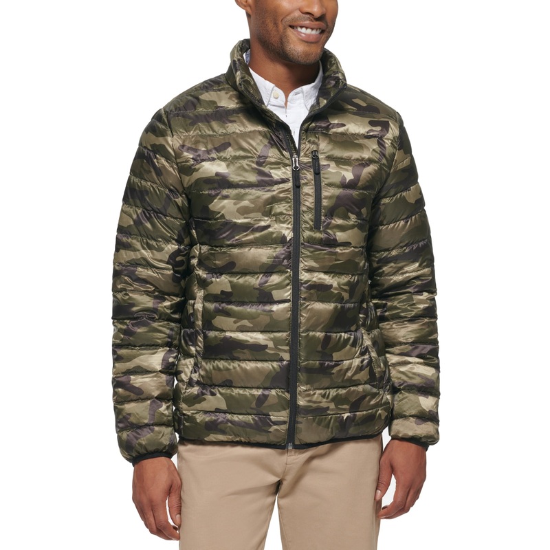 Club Room Mens Regular fit Puffer Jacket Coat Medium Green Camouflage Packable