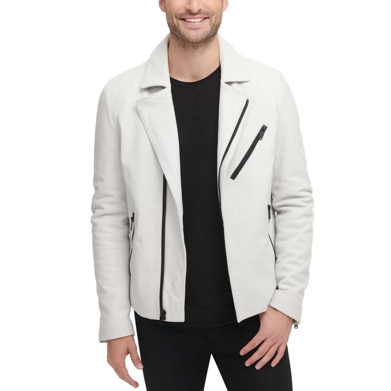 Dkny Mens Regular fit Motorcycle Jacket Coat Large White Solid