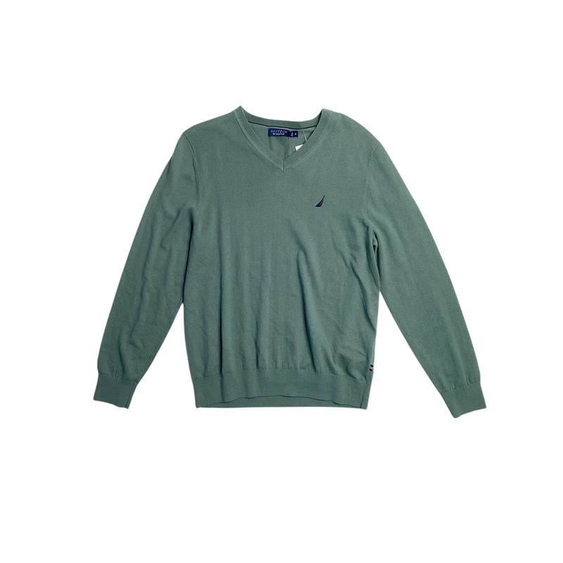 Nautica Mens Regular fit Long Sleeve V Neck Sweater XL V-Neck Green Solid
