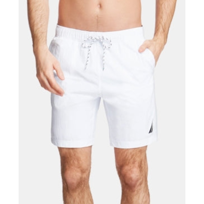 Nautica Mens Regular fit Swim Trunks Swimwear Large / 8 Inseam White Solid